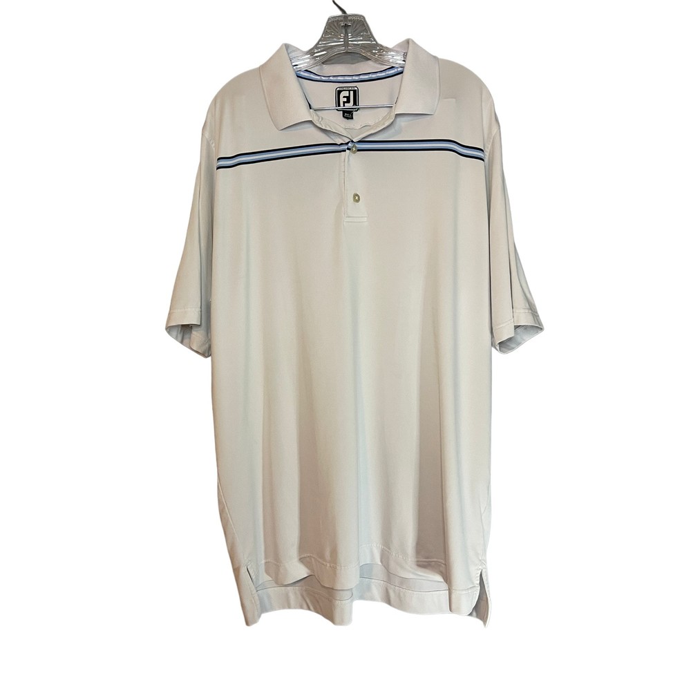 FootJoy Athletic Fit Blue & White Stripe Block Smooth Polo Golf Shirt Size XL